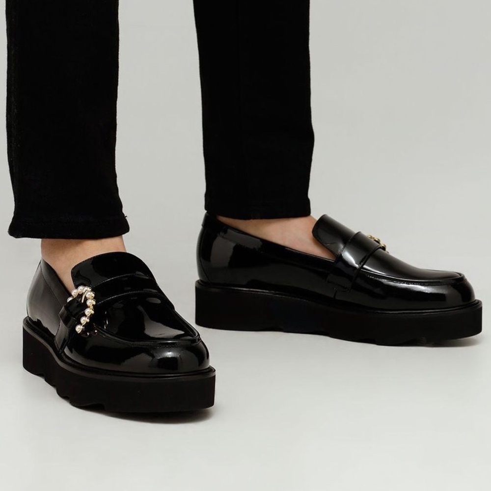 Stuart Weitzman Piper Superlift Pearl Patent Platform Loafers SIZE 8.5B
